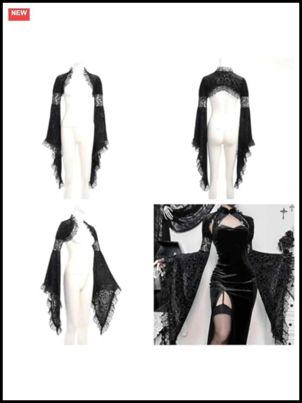 Gothic Lace Cardigan Mesh Bell Sleeve Cropped Shrug Y2K Punk Bolero